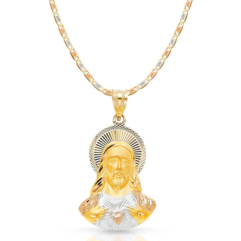14K Gold Jesus Stamp Pendant with 2.6 MM Valentino Star Chain