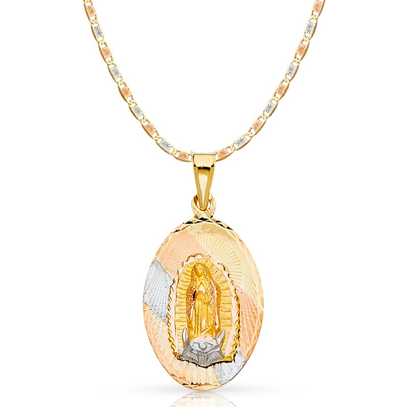 14K Gold Guadalupe Stamp Pendant With 2.6Mm Valentino Star Chain