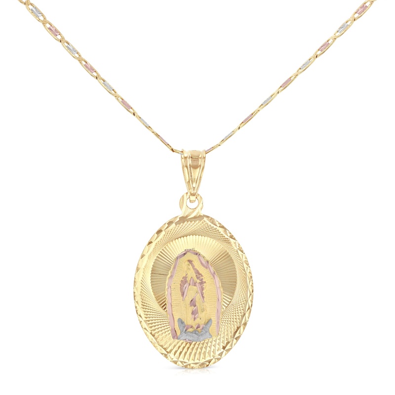 14K Gold Guadalupe Stamp Pendant With 2.6Mm Valentino Star Chain