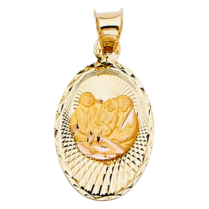 14K Gold Diamond Cut Baptism Stamp Religious Pendant