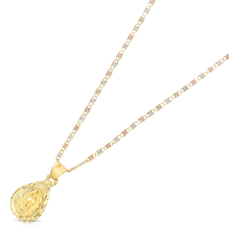 14K Gold Guadalupe Stamp Pendant With 1.5Mm Valentino Chain - 16