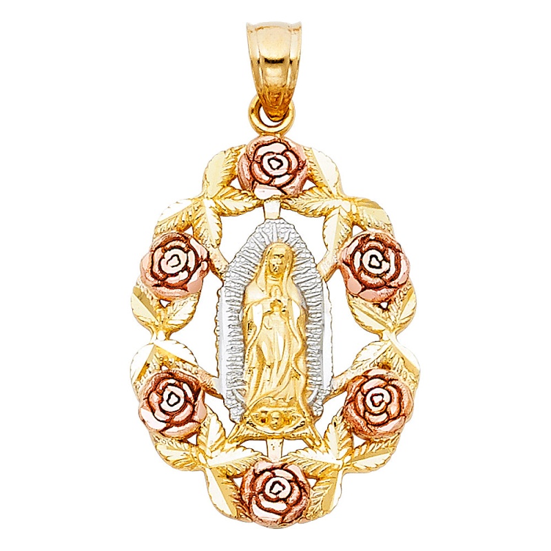 14K Gold Religious Guadalupe Charm Pendant