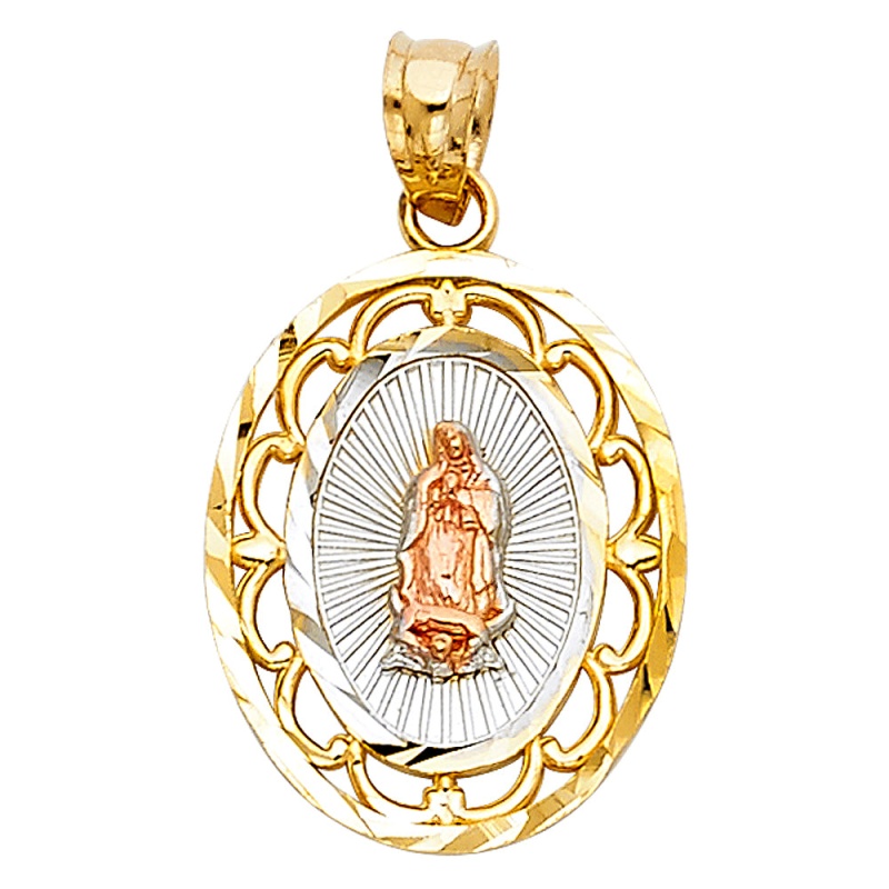 14K Gold Religious Guadalupe Charm Pendant