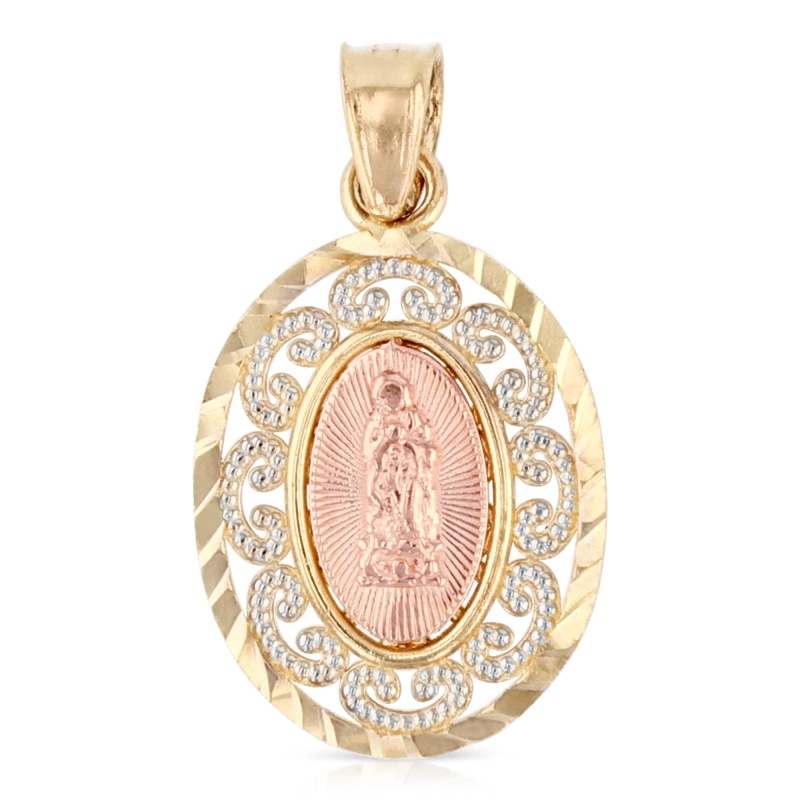 14K Gold Religious Guadalupe Charm Pendant