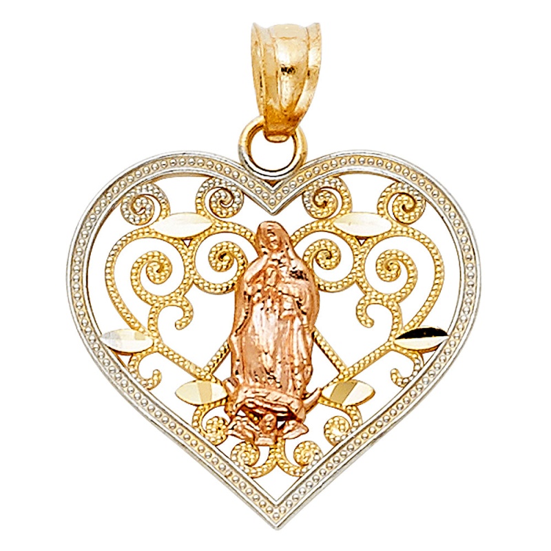 14K Gold Religious Guadalupe Charm Pendant
