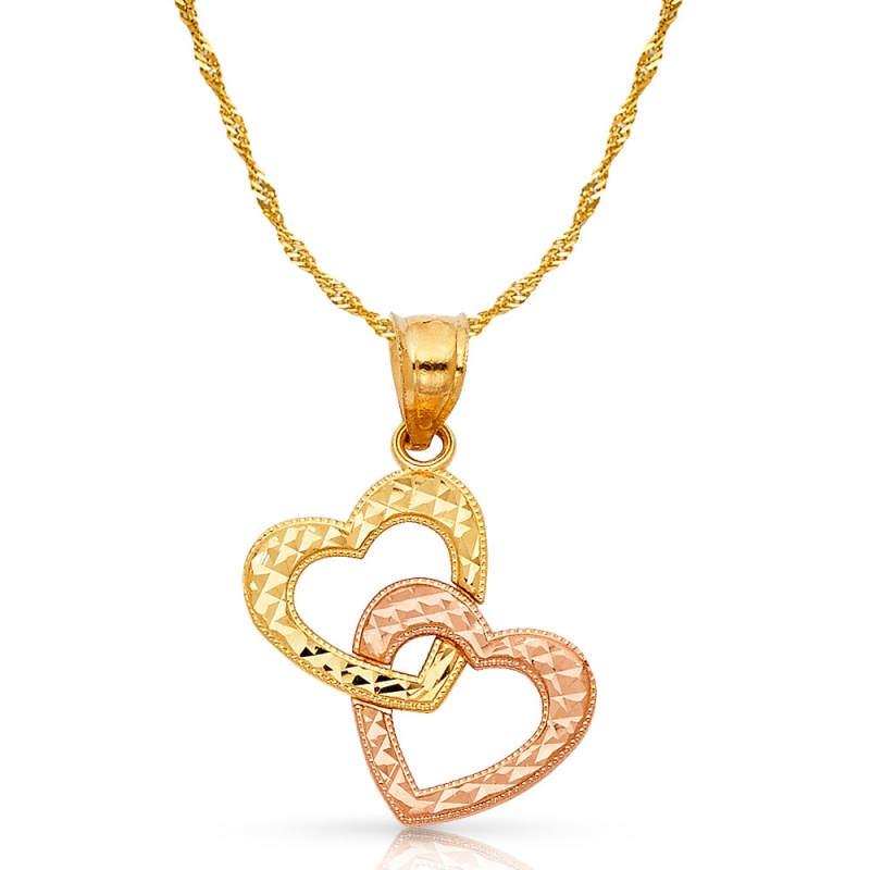 14K Gold Hanging Heart Pendant With 1.2Mm Singapore Chain