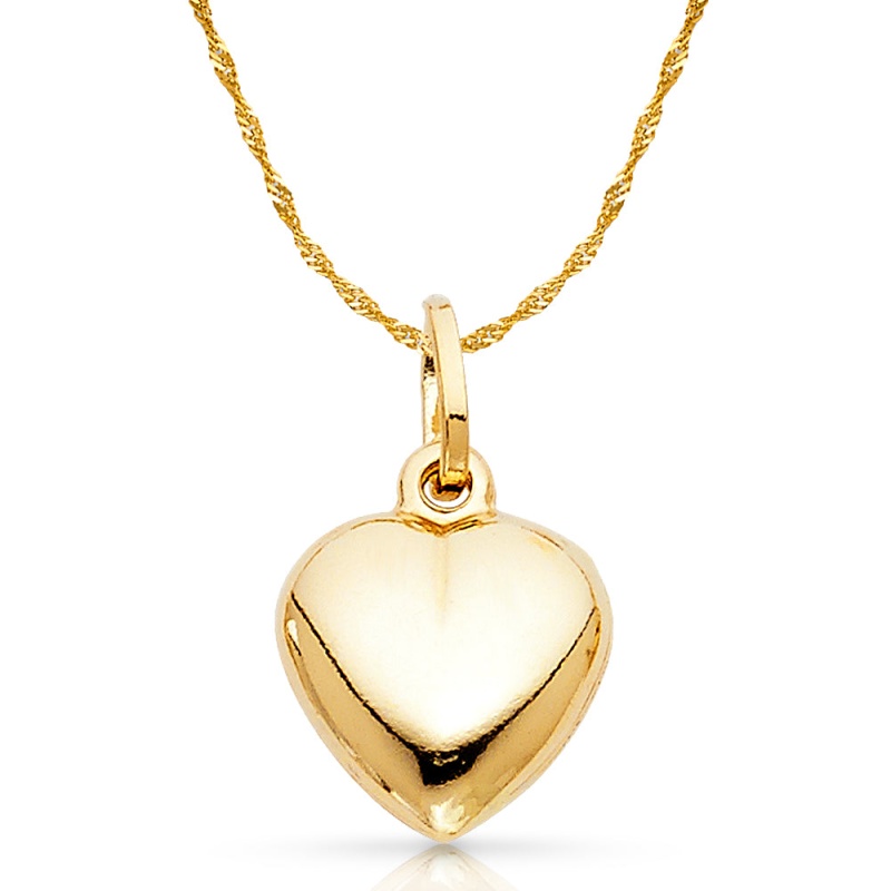14K Gold Plain Heart Charm Pendant With 1.2Mm Singapore Chain Necklace