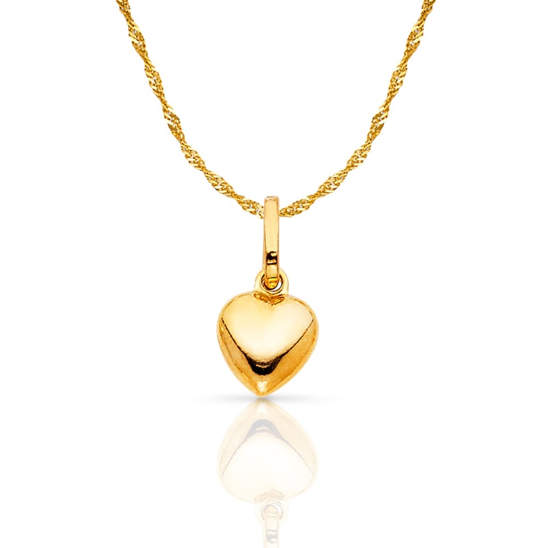 14K Gold Plain Heart Charm Pendant With 0.9Mm Singapore Chain Necklace