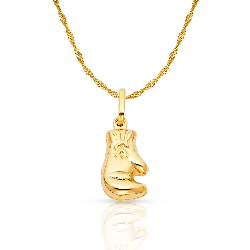 14K Gold Single Boxing Glove Charm Pendant With 0.9Mm Singapore Chain Necklace