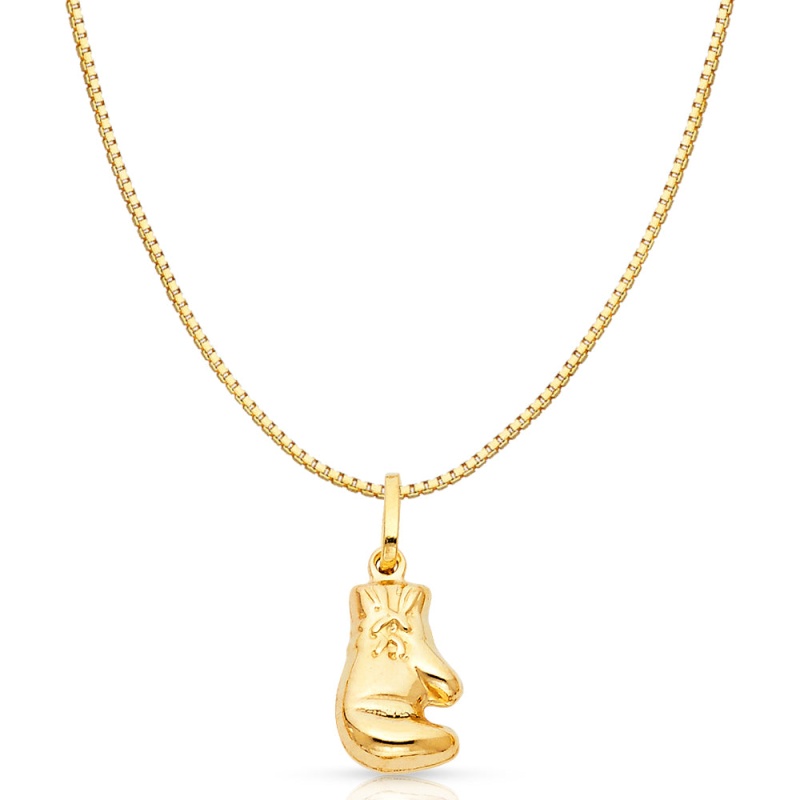 14K Gold Single Boxing Glove Charm Pendant With 0.8Mm Box Chain Necklace