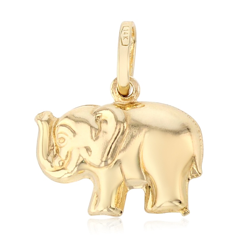 14K Gold Elephant Strength & Luck Charm Pendant
