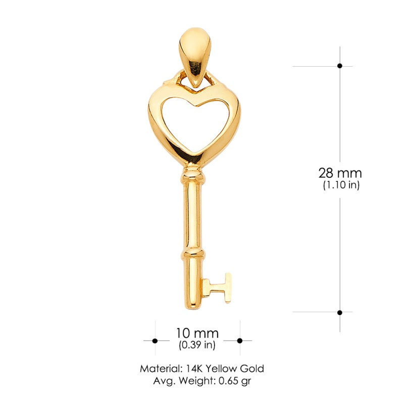 14K Gold Key To My Heart Plain Charm Pendant With 1.2Mm Singapore Chain Necklace - 16