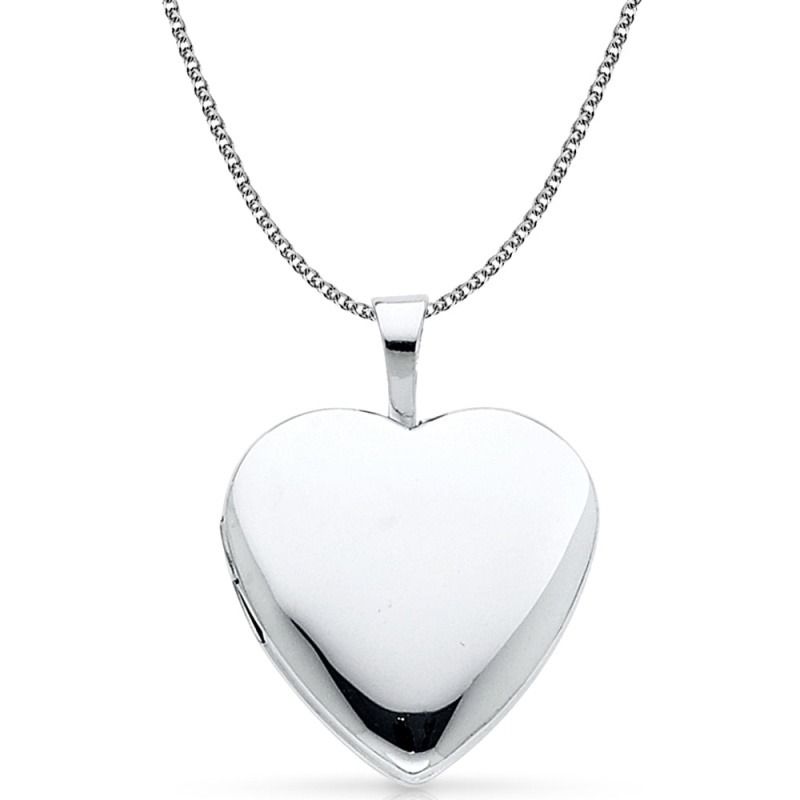 14K Gold Heart Locket Pendant With 1.3Mm Flat Open Wheat Chain