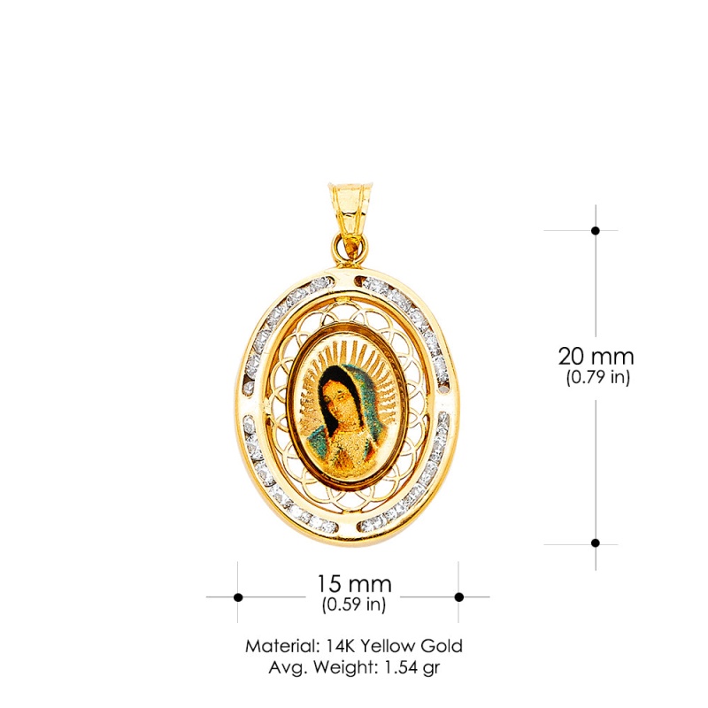 14K Gold Guadalupe Cz Religious Pendant
