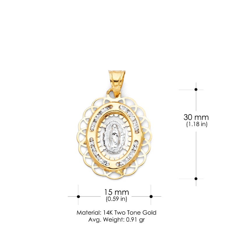 14K Gold Guadalupe Cz Religious Pendant