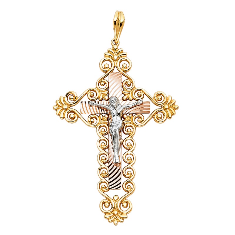 14K Gold Religious Crucifix Charm Pendant