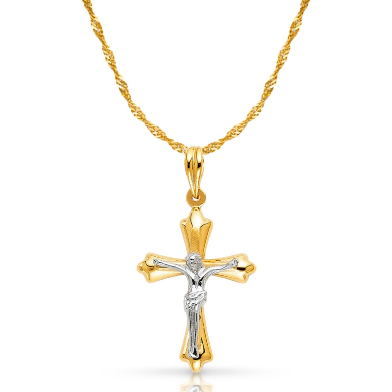 14K Gold Crucifix Pendant With 1.2Mm Singapore Chain