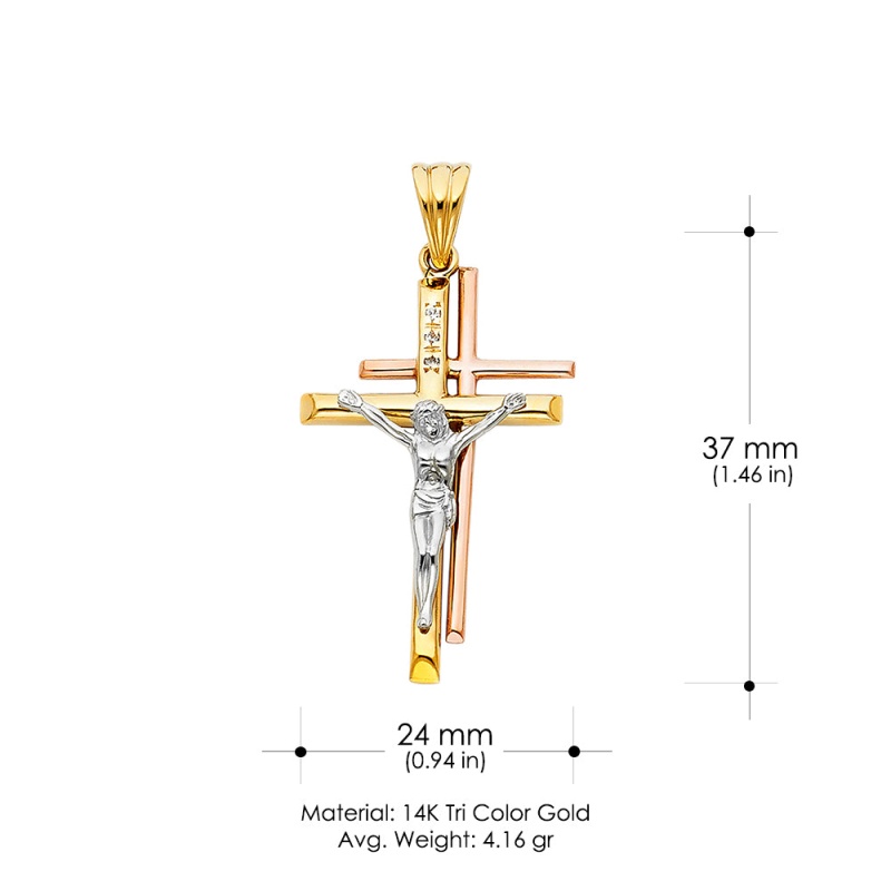 14K Gold Religious Crucifix Charm Pendant