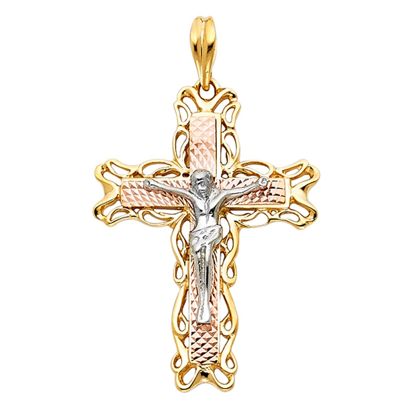 14K Gold Religious Crucifix Charm Pendant