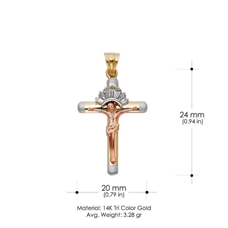 14K Gold Cz Crucifix Pendant With 3.3Mm Valentino Star Diamond Cut Chain