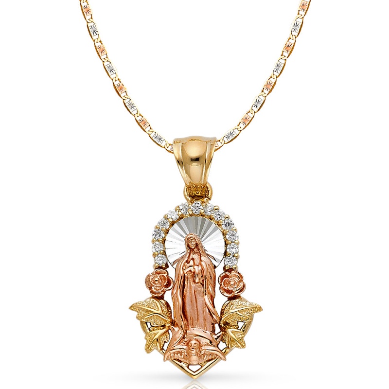 14K Gold Cz Guadalupe Pendant With 2.6Mm Valentino Star Diamond Cut Chain
