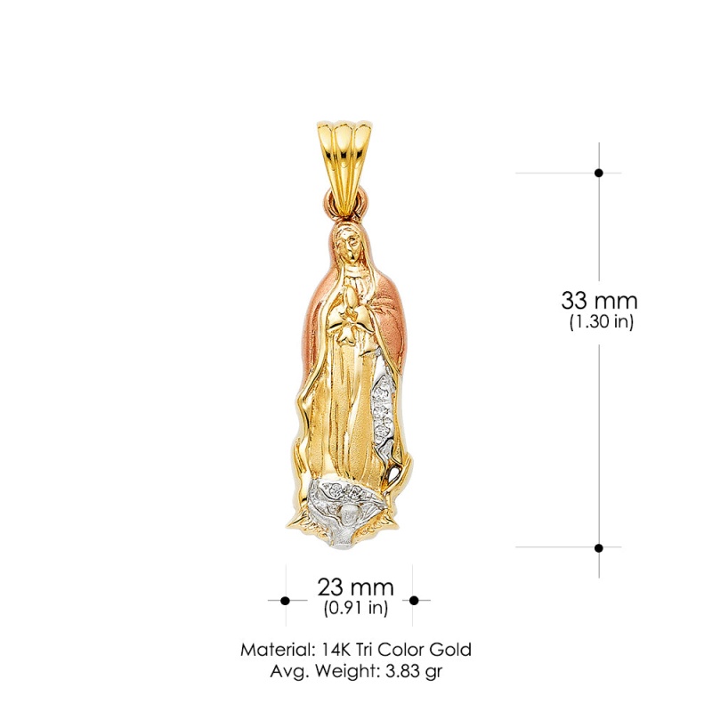 14K Gold Cz Religious Guadalupe Charm Pendant