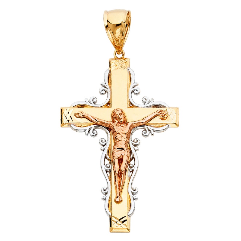 14K Gold Religious Crucifix Charm Pendant