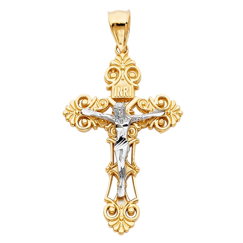 14K Gold Religious Crucifix Charm Pendant