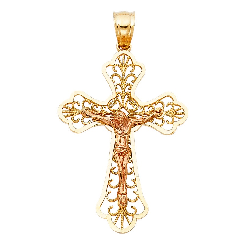 14K Gold Religious Crucifix Charm Pendant