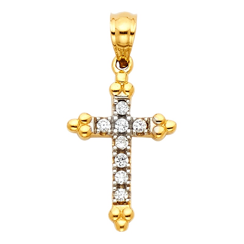 14K Gold Cz Religious Cross Charm Pendant