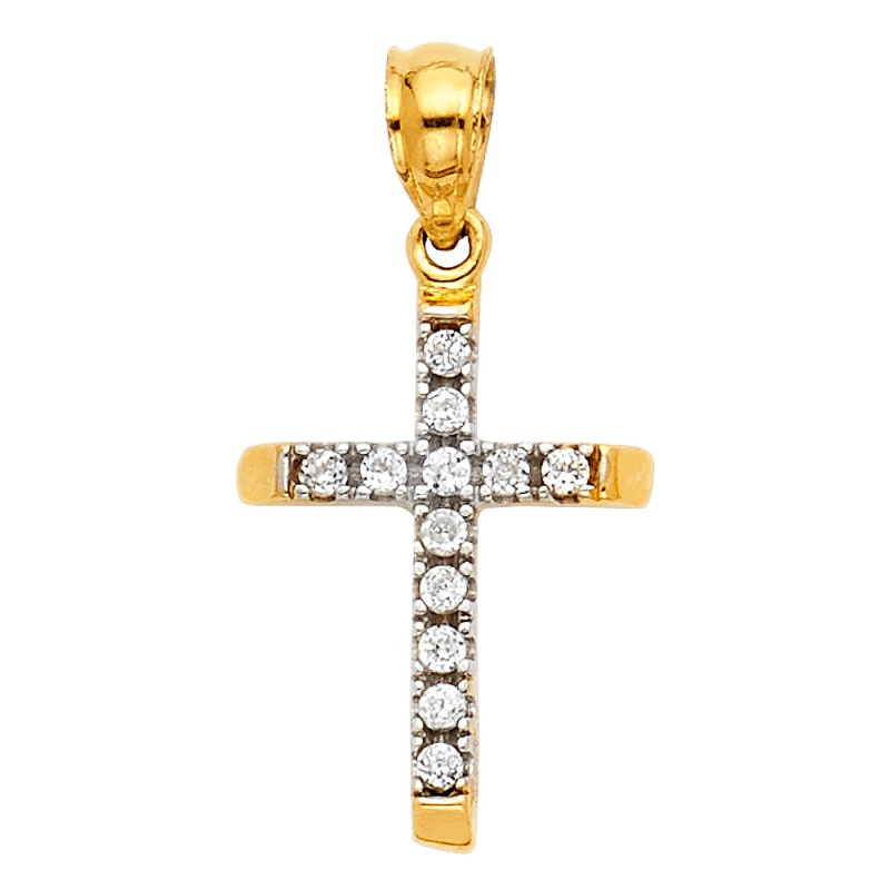 14K Gold Cz Religious Cross Charm Pendant