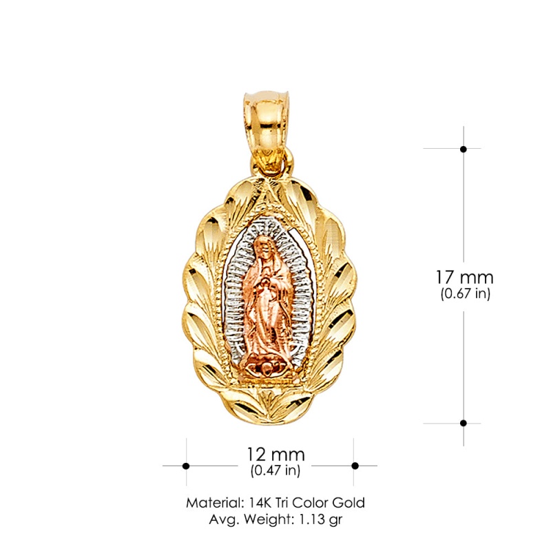 14K Gold Religious Guadalupe Charm Pendant