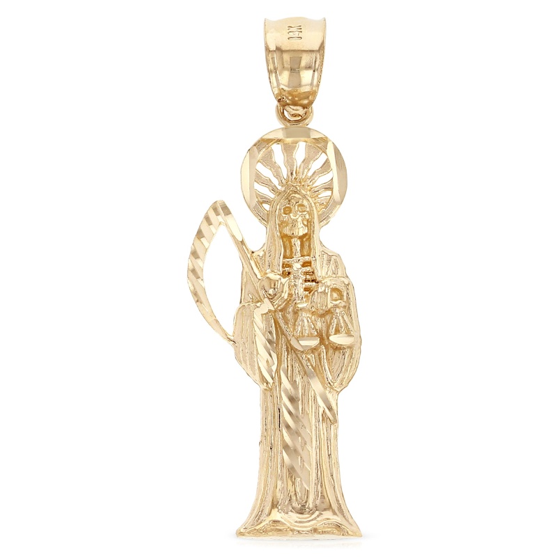 14K Gold Religious Santa Muerte Charm Pendant