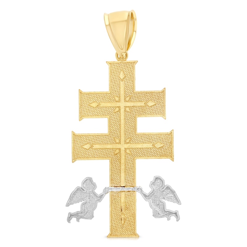 14K Gold Religious Cross Of Caravaca Charm Pendant