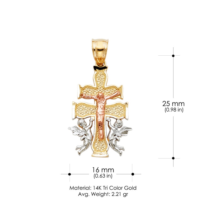 14K Gold Religious Cross Of Caravaca Charm Pendant