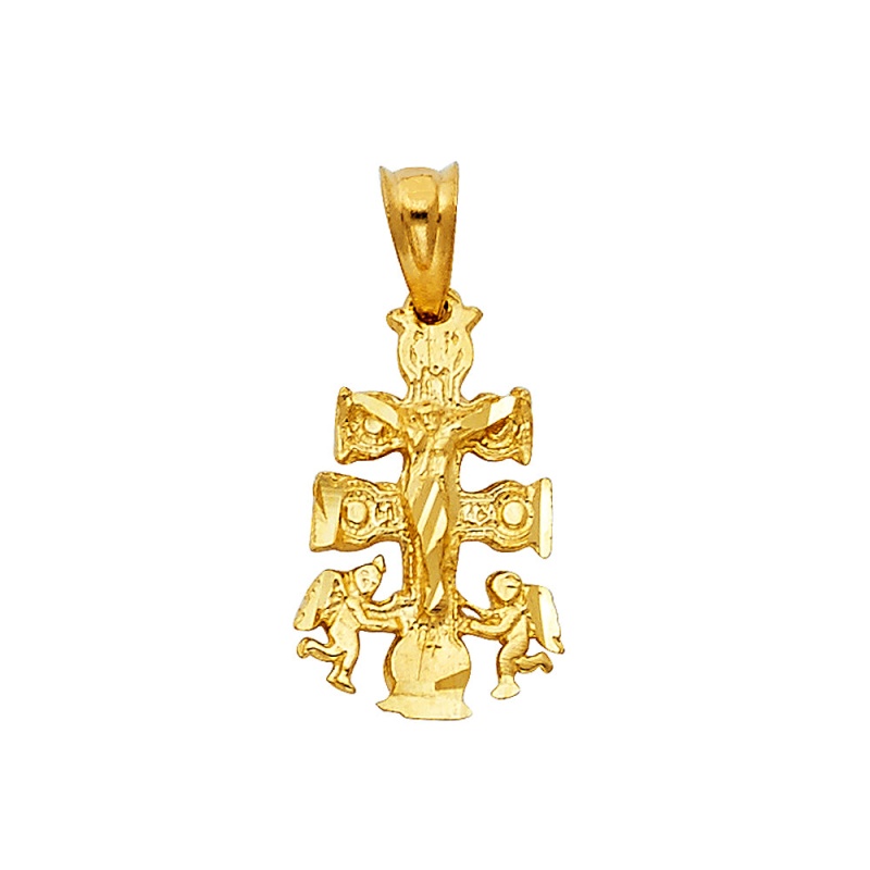 14K Gold Religious Cross Of Caravaca Charm Pendant