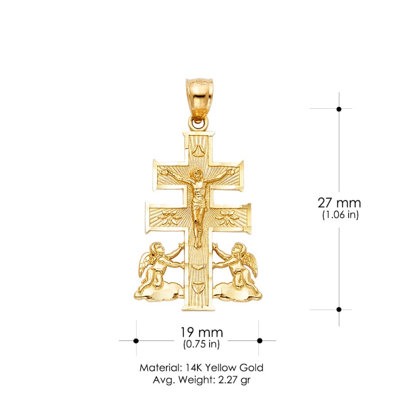 14K Gold Religious Cross Of Caravaca Charm Pendant