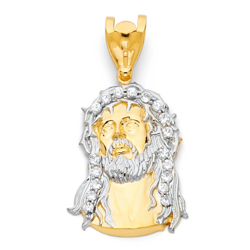 14K Gold Religious Jesus Head Charm Pendant