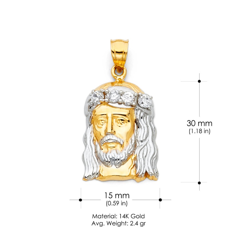 14K Gold Religious Jesus Head Cz Charm Pendant