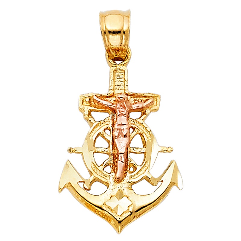 14K Gold Religious Crucifix Anchor Charm Pendant