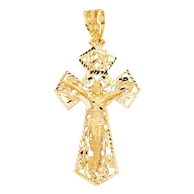 14K Gold Religious Crucifix Charm Pendant