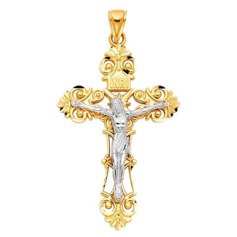 14K Gold Religious Crucifix Charm Pendant