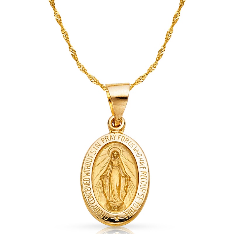14K Gold Milagrosa Charm Pendant With 1.8Mm Singapore Chain Necklace