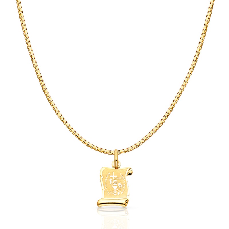 14K Gold Religious Communion Charm Pendant With 1.2Mm Box Chain Necklace