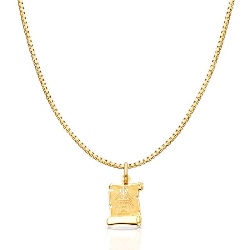 14K Gold Religious Communion Charm Pendant With 1.2Mm Box Chain Necklace