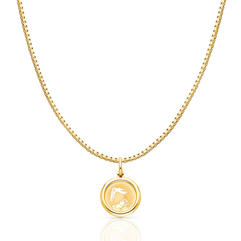 14K Gold Religious Baptism Charm Pendant With 1.2Mm Box Chain Necklace