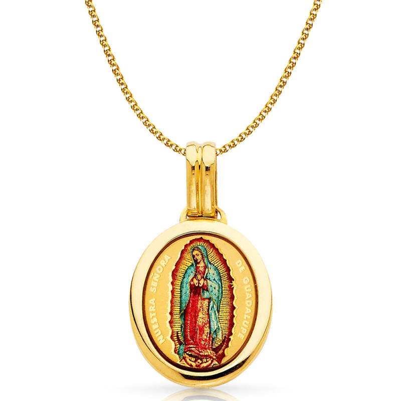 14K Gold Milagrosa Charm Pendant With 1.7Mm Flat Open Wheat Chain Necklace