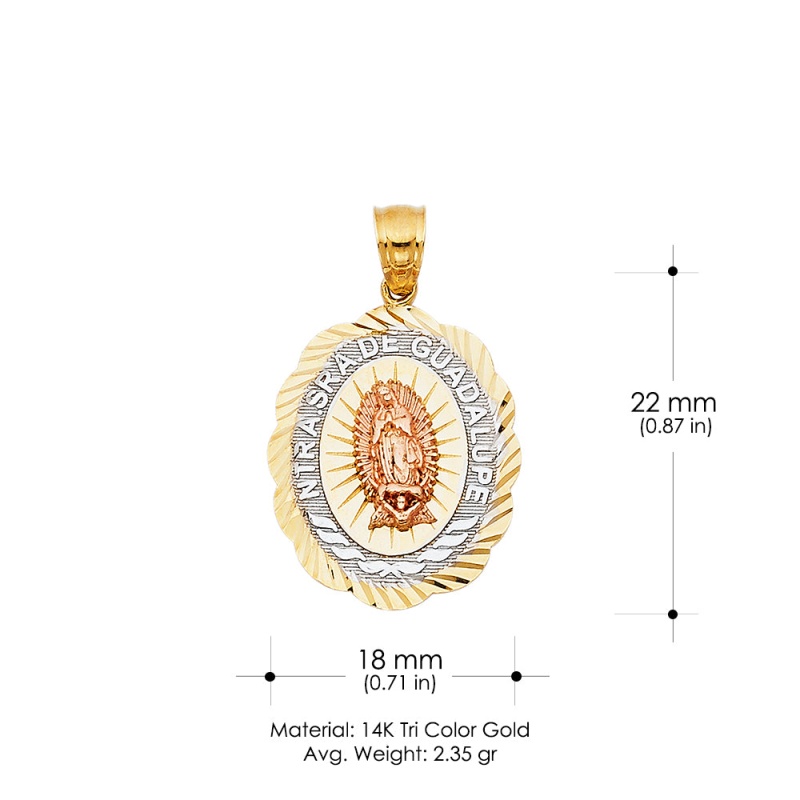 14K Gold Religious Guadalupe Charm Pendant