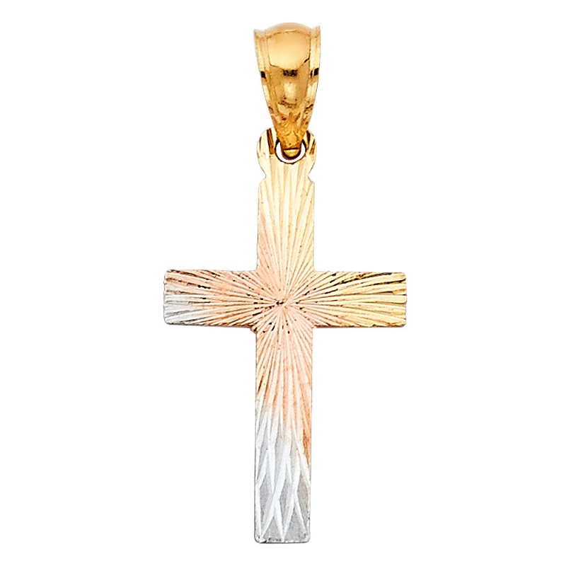 14K Gold Religious Cross Stamp Charm Pendant