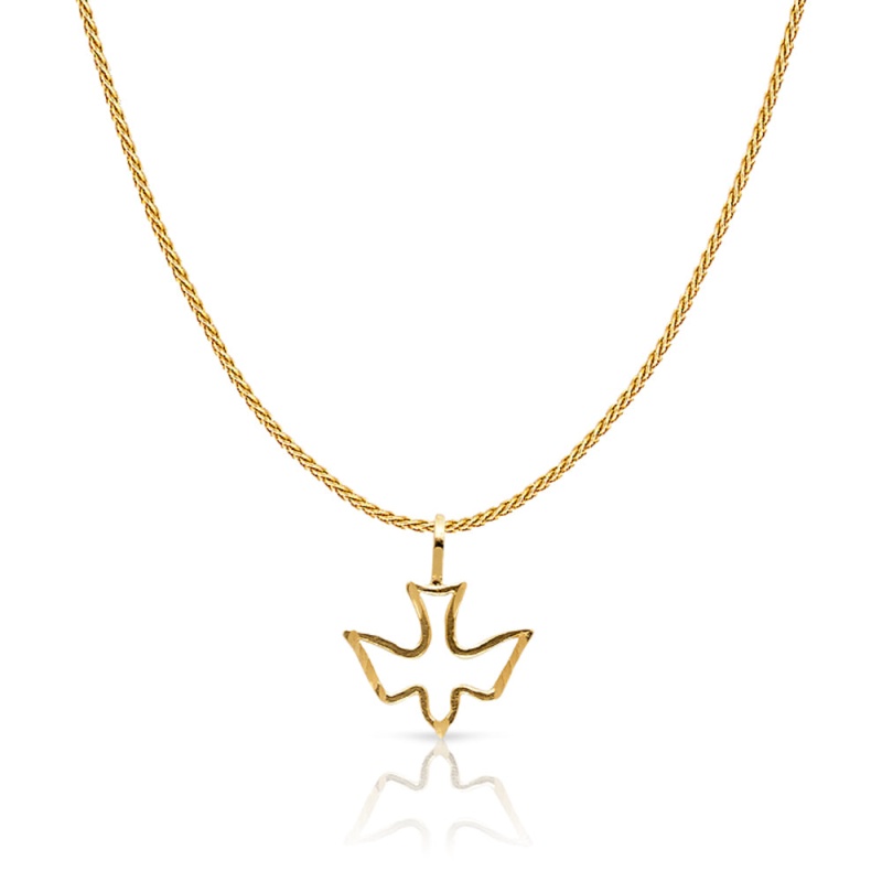 14K Gold Holy Spirit Dove Charm Pendant With 0.9Mm Wheat Chain Necklace
